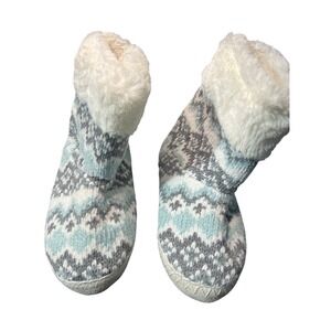 Women's Cozy Fair Isle Knit Slipper Boots‎ Faux Fur Lined Bootie Slippers Size S
